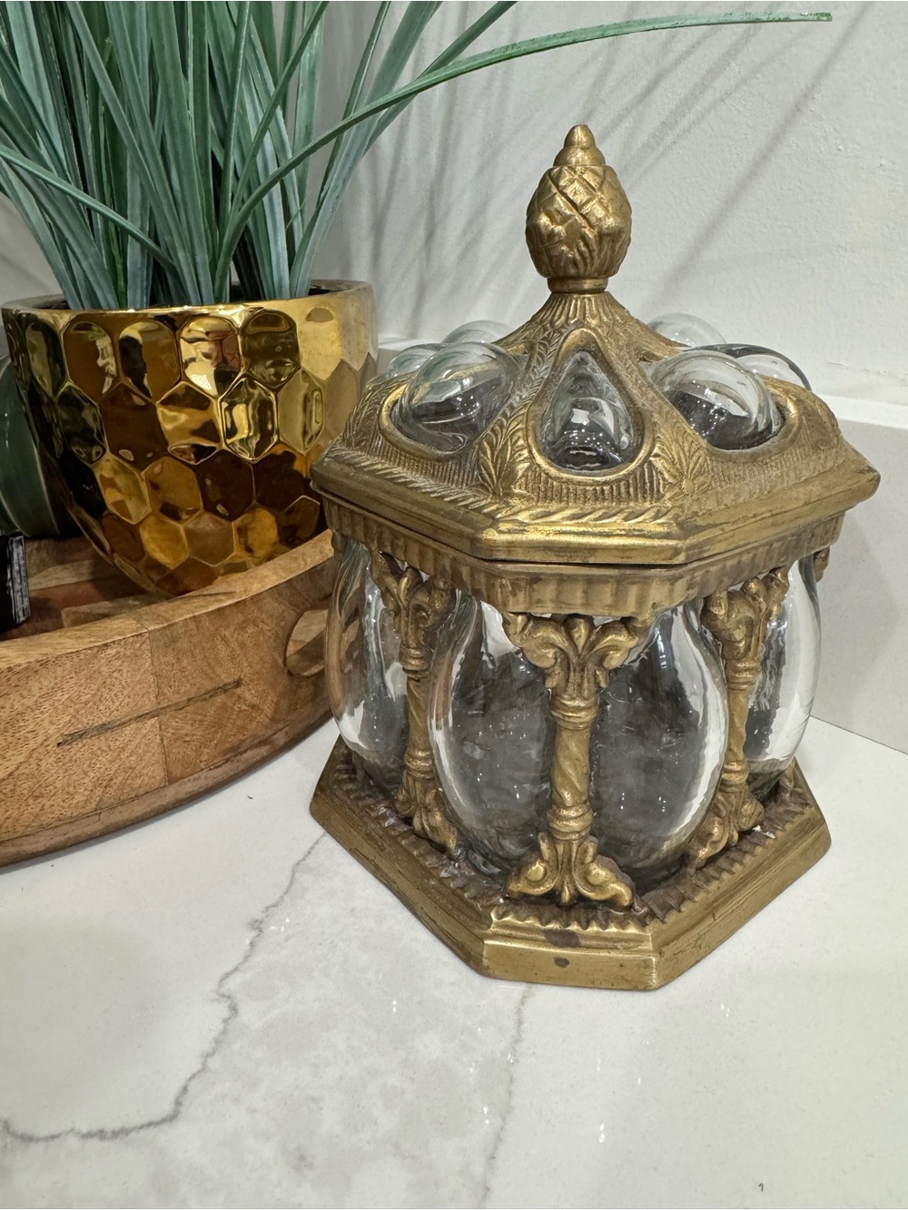 Ornate Gold Glass Decorative Jar